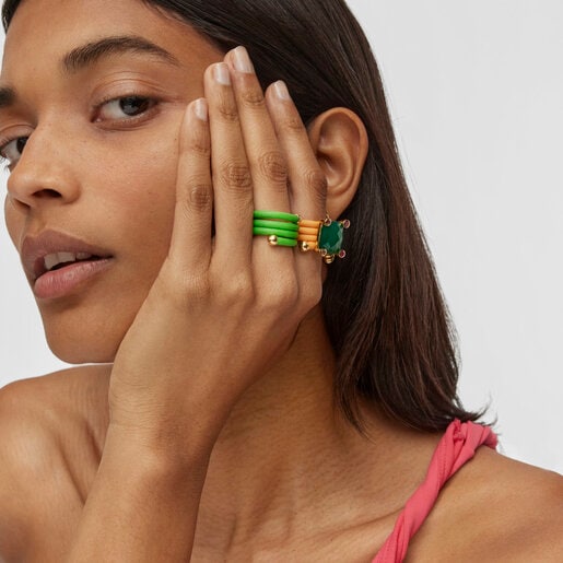 Pack de bagues verte et orange avec pierres précieuses Beach Caucho