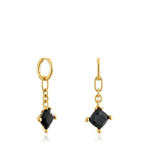 Orecchini a cerchio lunghi in argento placcato oro 18 kt e onice Color Black