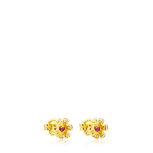 Gold Mini Teatime Earrings with Ruby and Topaz