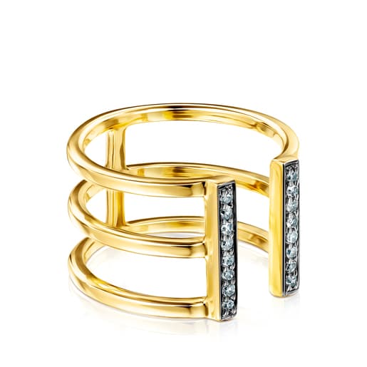 Nocturne triple Ring in Silver Vermeil with Diamonds