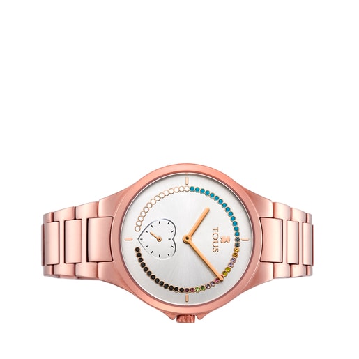 Montre Motion Straight cœur en acier et placage ionisé rose avec cristaux