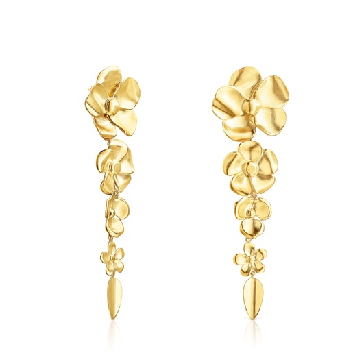 Aretes largos Fragile Nature con baño de oro 18 kt sobre plata