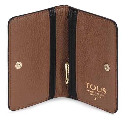 Small beige and brown Leather T Script Wallet