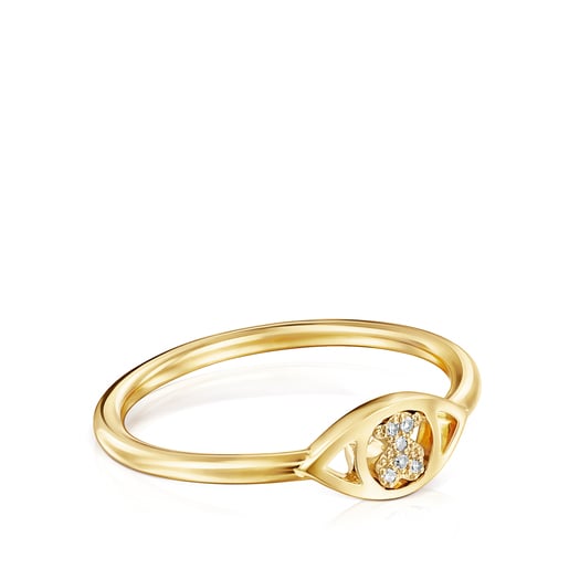 Gold eye Ring with Diamonds Bear motif TOUS Good Vibes | TOUS