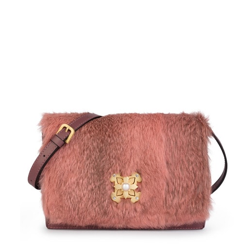 Średniej wielkości różowa skórzana torebka na ramię z kolekcji Rossie Warm