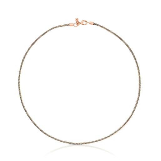Collar cord n gris y cierre con ba o de oro rosa 18 kt sobre plata TOUS Chokers