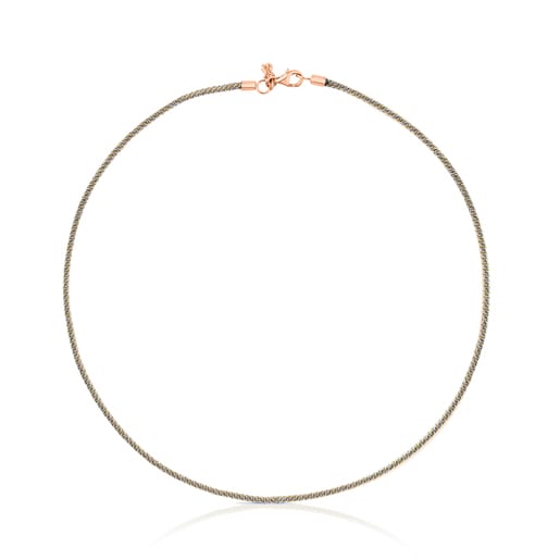 Collier ras du cou TOUS Chokers en Cordon gris et Argent vermeil rosé