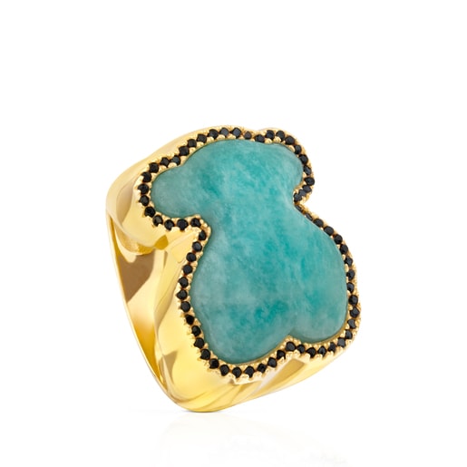 Vermeil Silver Color Power Ring with Amazonite and Spinels