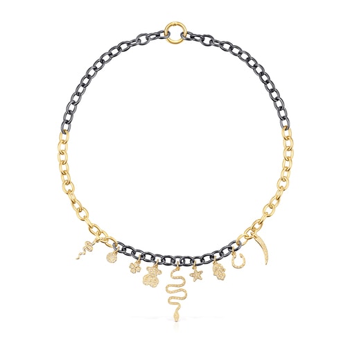 Collar TOUS Good Vibes de plata vermeil, plata dark silver, oro y diamantes