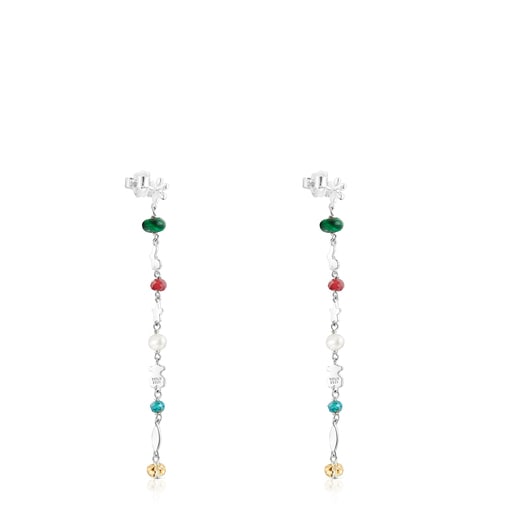 Long Silver Fragile Nature Earrings with Gemstones