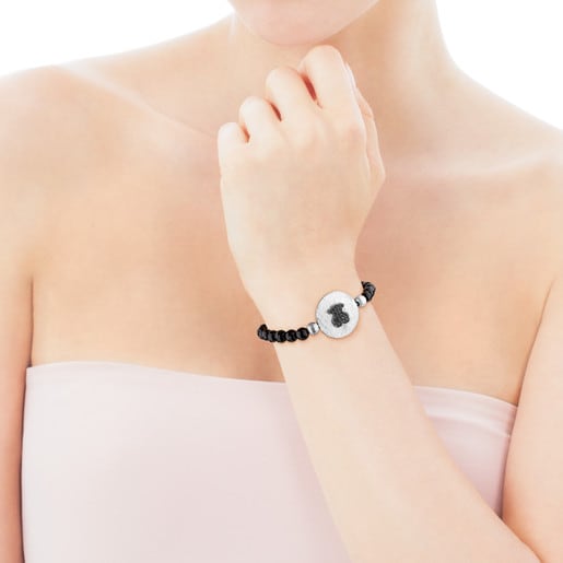 Silver Rupp Bear Bracelet with Onyx and Spinel