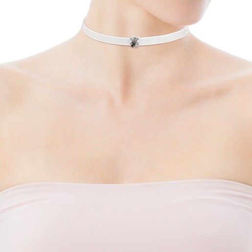 Halskette Mesh Color aus Silber mit turmaliniertem Quarz