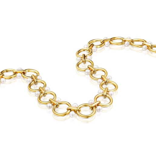 Collar Hold anillas con bano de oro 18 kt sobre plata y perlas
