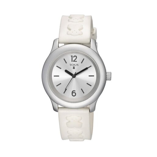 Uhr Candy aus eloxiertem Aluminium mit weißem Silikonarmband