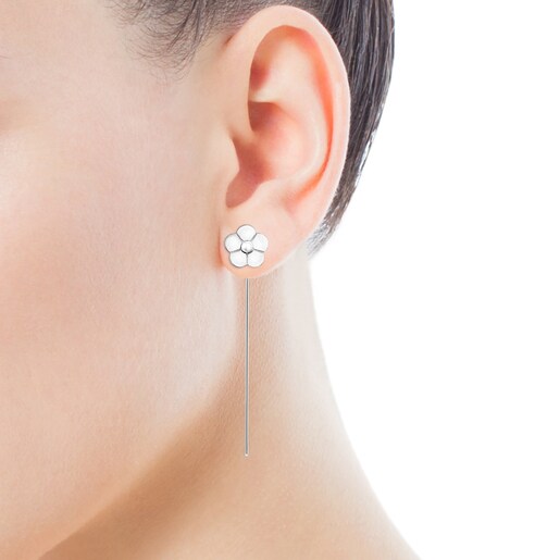 Boucles d'oreilles Vita fleur longues en Argent