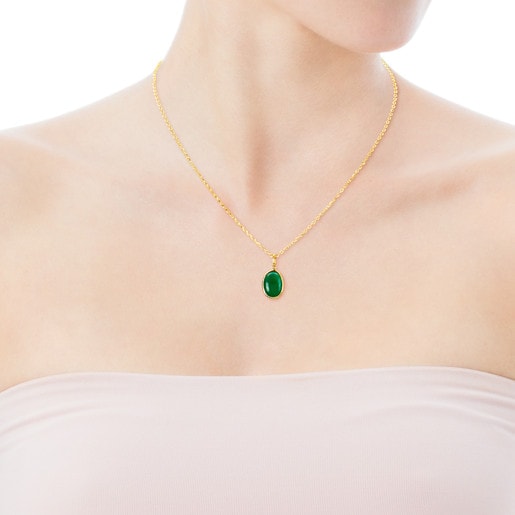 Gold Gem Power Pendant with green Agate