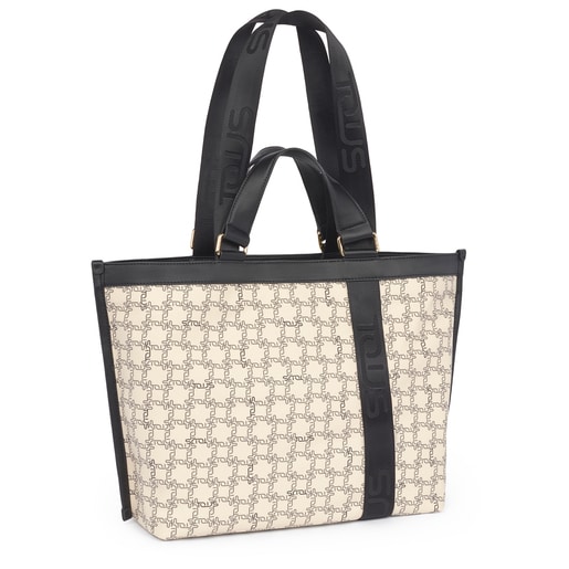 Beige-black Tous Logogram tote bag | TOUS