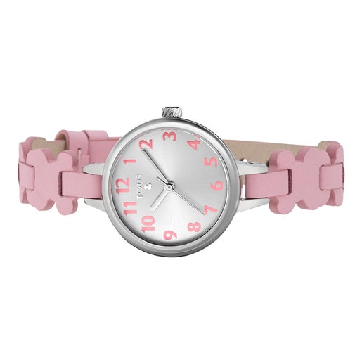 Steel New Cruise Watch with pink Leather strap