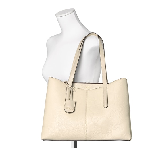 Μεγάλη μπεζ τσάντα για Ψώνια TOUS Icon από Δέρμα