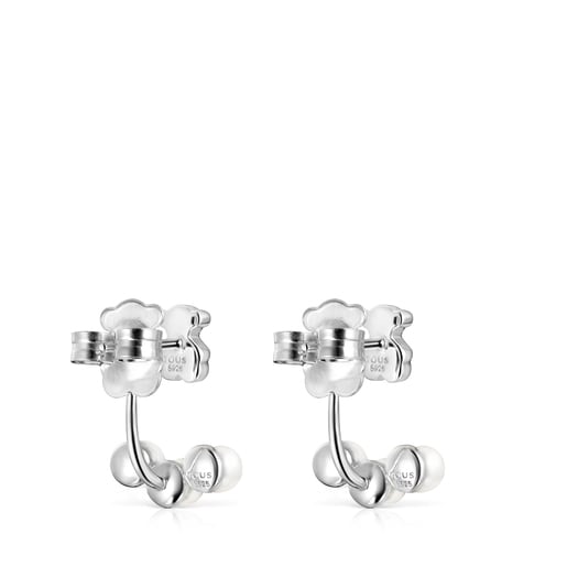 Short Nocturne Silver Earrings with Pearls