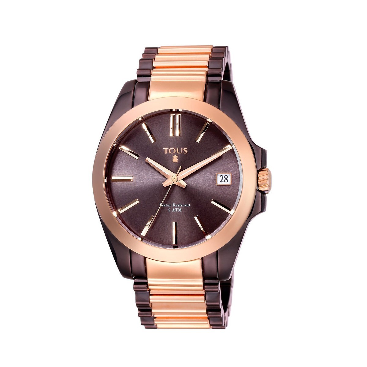 Reloj Drive Combi de acero bicolor IP rosado/chocolate