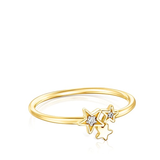 Gold Teddy Bear Stars Ring with Diamonds