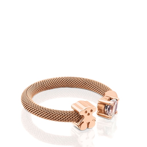 Anillo Eklat de Acero y con bano de oro rosa 18 kt sobre plata con Topacio