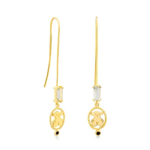 Vermeil Silver Camee Earrings with Spinel and Praseolite