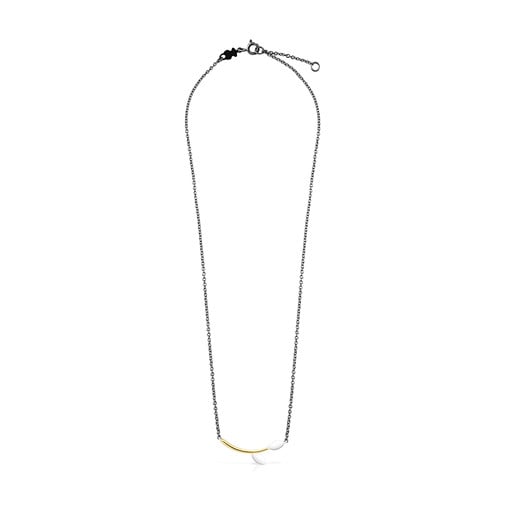Dark Silver, Silver and Silver Vermeil Real Mix Leaf Necklace