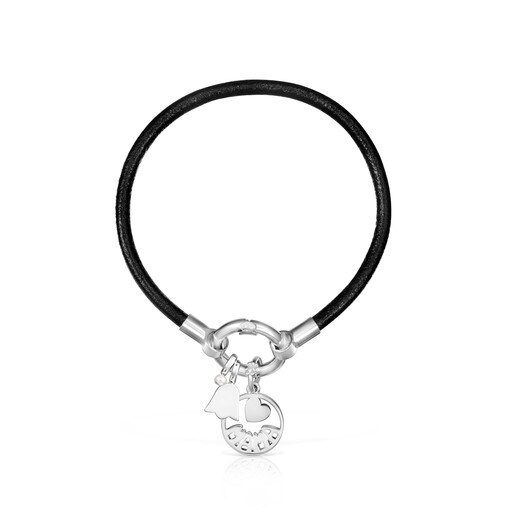TOUS Mama tulip Bracelet in Silver, Pearl and black Leather