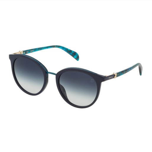 Blue Metal and Acetate Metal Mix Round Sunglasses
