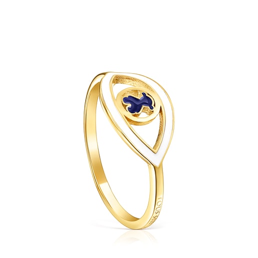 Silver Vermeil TOUS Good Vibes eye Ring with blue enamel Bear motif
