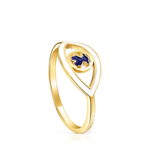 Silver Vermeil eye Ring with blue enamel Bear motif TOUS Good Vibes | TOUS