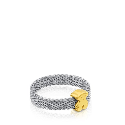 Gold and Steel Icon Mesh Ring
