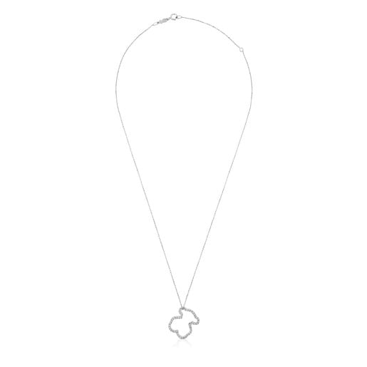 White Gold TOUS Icon Gems Necklace with Diamonds 2cm. Bear motif