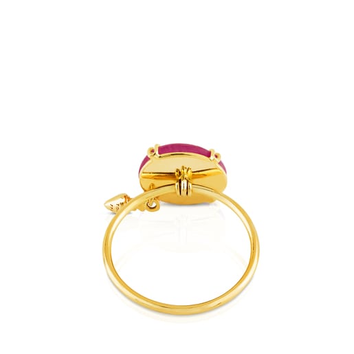 Gold Beethoven Ring with Ruby glass filled