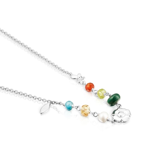 Silver Fragile Nature Necklace with Gemstones