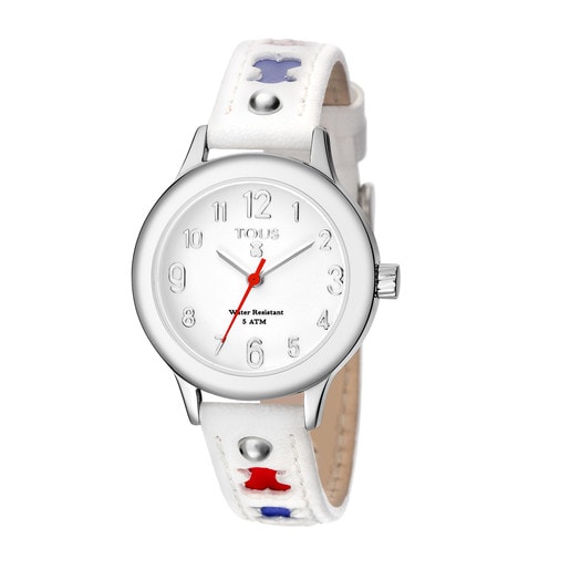 Steel Dolce Watch with white Leather strap