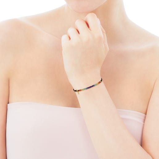 Pulsera TOUS Color con baño de oro 18 kt sobre plata, Gemas y Cordón en color marrón