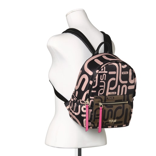 Khaki and pink Shelby Logogram Backpack