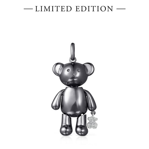 Large Titanium Teddy Bear Pendant with Diamonds – Limited Edition