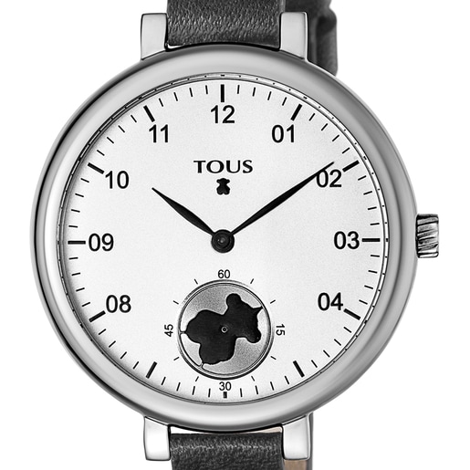 Reloj analógico Spin de acero con correa de piel negra