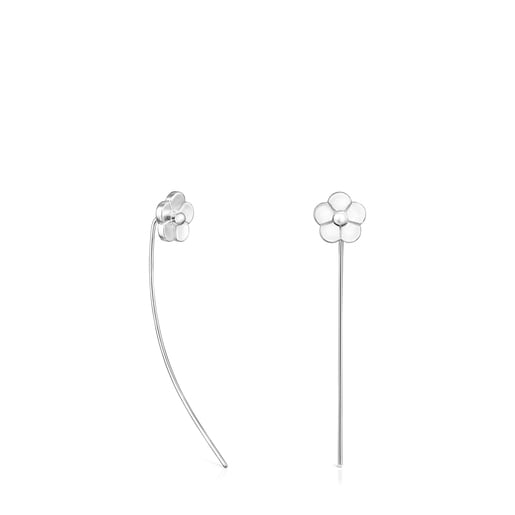 Long Silver Vita Flower Earrings