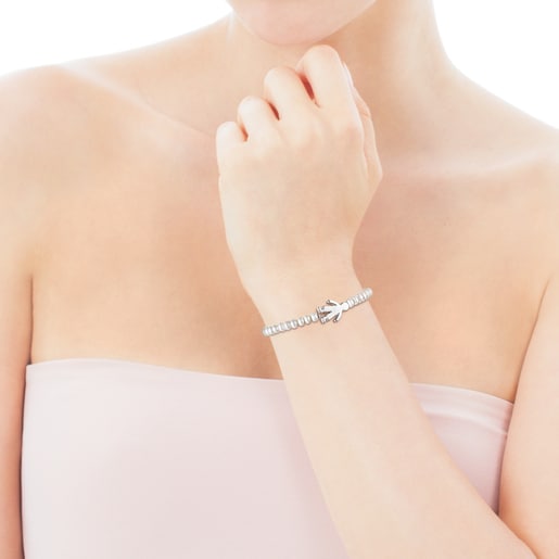 Bracciale elastico da bambina in argento e perle coltivate Sweet Dolls