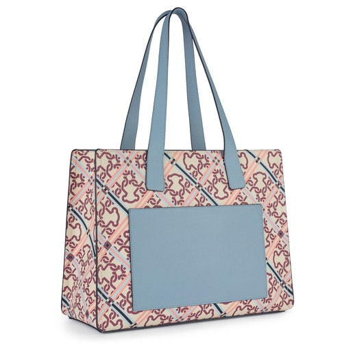 Beige-blue Mossaic Frames Shopping bag