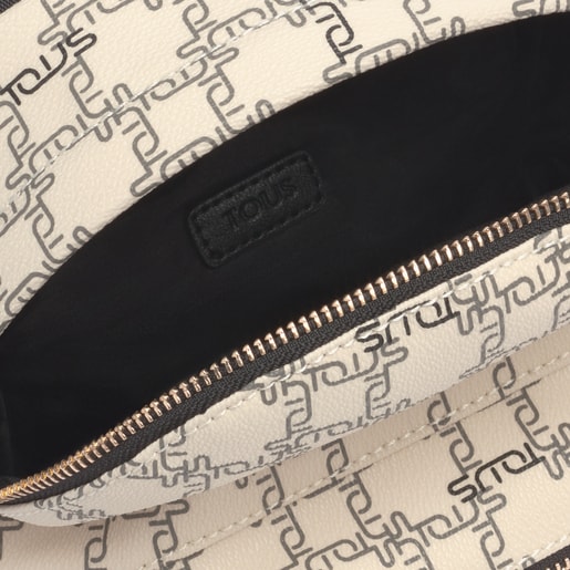 Mochila pequeña Tous Logogram beige-negro