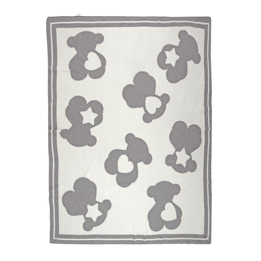 Jacquard blanket with reversible bears and motifs