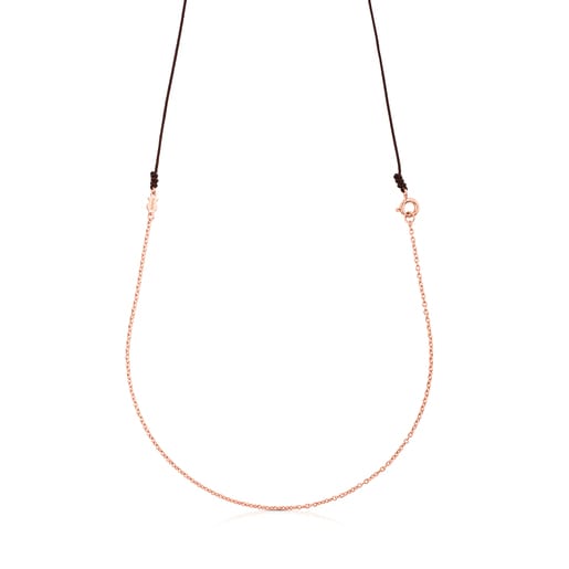 Long Rose Silver Vermeil TOUS Chain Chain with brown Cord | TOUS