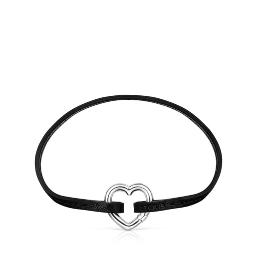 Hold heart Bracelet in Silver and black Leather