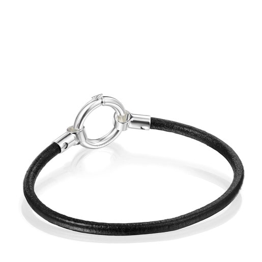 Hold Bracelet in Silver and black Leather